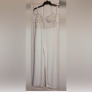 Lulu's White Lace Bustier Jumpsuit